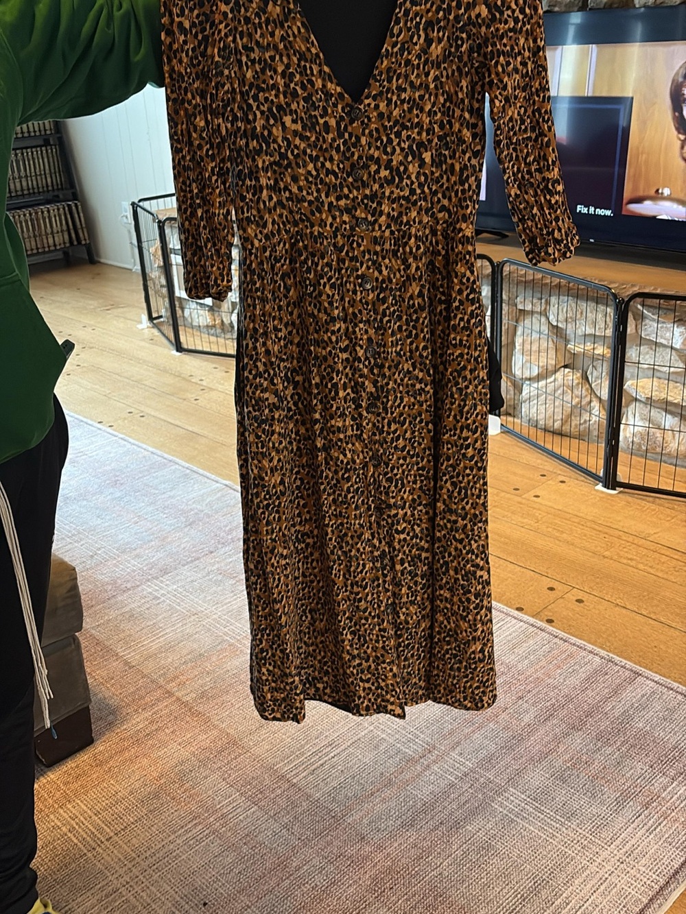 Zara Brown Leopard Print V-Neck Midi Dress